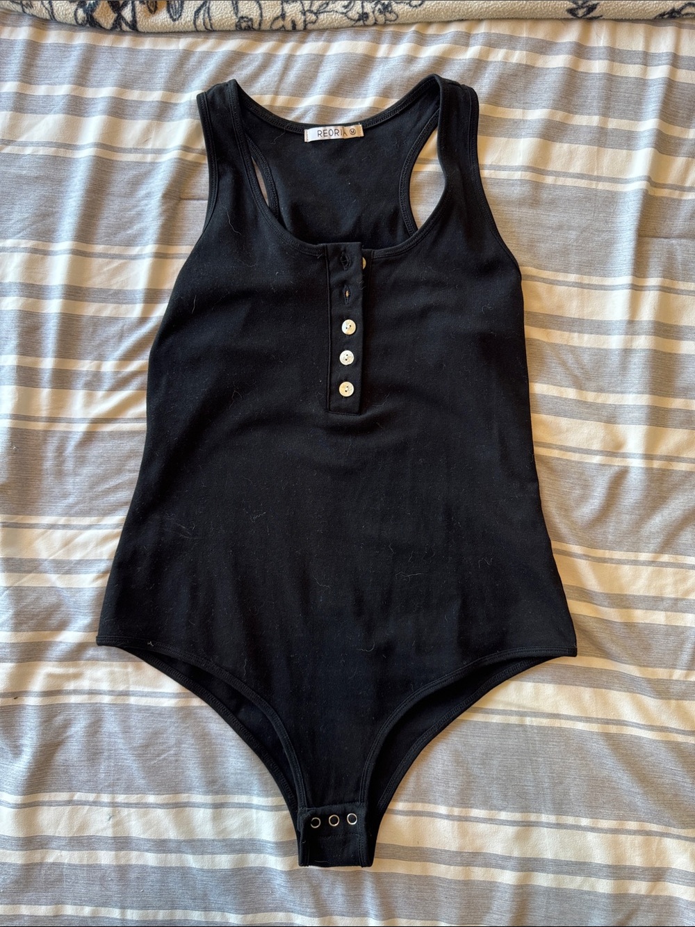 ReoRia Black Ribbed Tank One-Piece Bodysuit